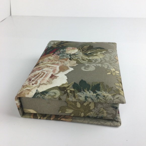Floral Jacquard Fabric Covered Box Green Ivory Roses Book - Picture 4 of 11